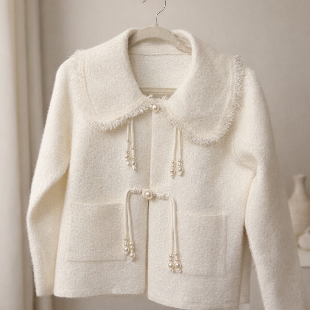 Elegant Cream Cardigan with Pearl Accents